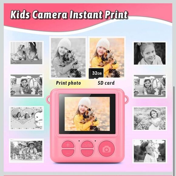 Kids Pink Camera Instant Print, Christmas Birthday Gifts for Girls Boys Age 3-12 - Picture 3 of 8